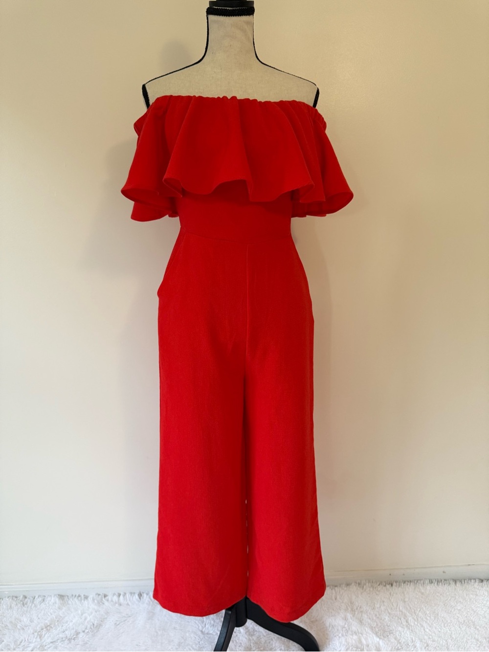 Endless Rose Red Off-Shoulder Ruffle Jumpsuit
